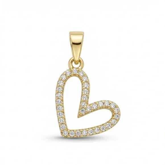 14K Gold Plated Asymmetric Heart Pendant Necklace w/ CZ Stones | Dainty Jewelry - Picture 4 of 14